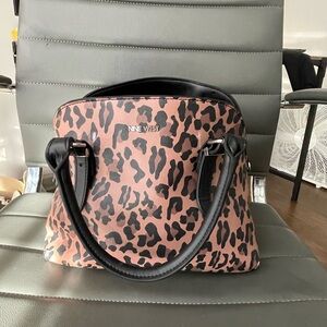 Nine West Black and Brown Satchel with Leopard Print